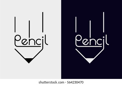 Line art logo "Pencil". Name in icon. Modern logo. Successful logo. Pencil logo. Unique icon.