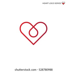 Line art logo of red heart with drop symbol. Vector illustration of Valentine Day heart