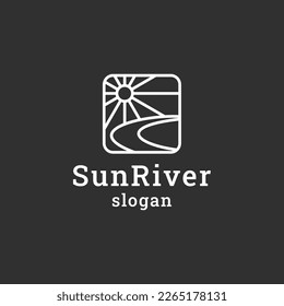 line art logo of river and sun or lake in sunlight