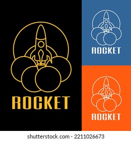 line art logo, rocket, cloud and moon symbol