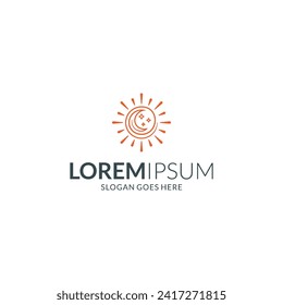 Line art logo of sun, moon and stars in unity
