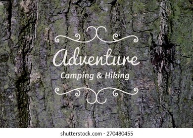 Line art logo template for camping or hiking. Vector monogram symbol on grunge background