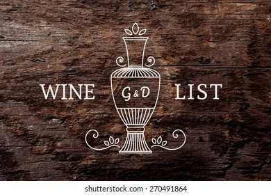 Line art logo template for menu or wine list. Vector monogram symbol on grunge background