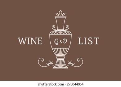 Line art logo template for menu or wine list. Vector monogram symbol
