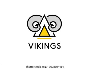 Line art logo of viking helm with horns. Vector emblem in EPS 10 isolated on white background. Simple style illustration for web site, business card of great project.