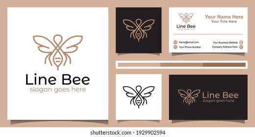 Line art logos of abstract  bee symbol, Minimalist vector premium bee line logo  design and business card