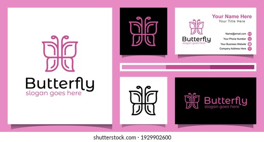 Line art logos of abstract butterfly beautiful animal symbol icon design and business card