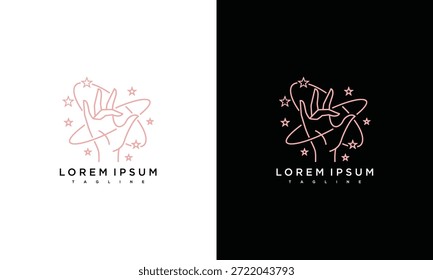 Logotipos de arte em linha exibidos em fundos brancos e pretos contrastantes