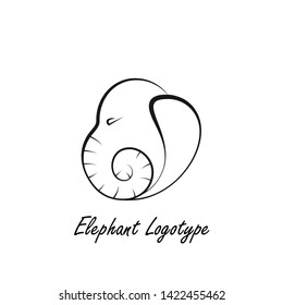 Line Art Logotype Made as an Elephant's Head with Spiral Trunk. Black Line Logo on the White Background. Logotype for Multiple Purposes and Designs. Vector EPS 10 Illustration.