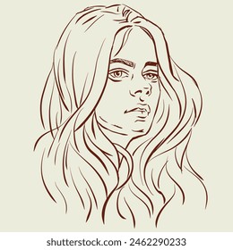 Line art of long hair girl vector for card, decoration, illustration 