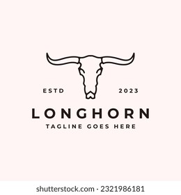 Line art Longhorn, Country Western Bull Cattle Vintage Label Logo Design Vector Illustration