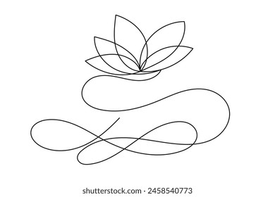 Line Art Lotus Flower. Doodle Simple Contour Outline Sketch Isolated on White. Romantic Dreamy Symbol. Continuous Simple One Line Drawing