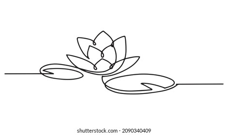 Line art lotus with leaves. Logo for beauty products, spa salon. Simple water lily