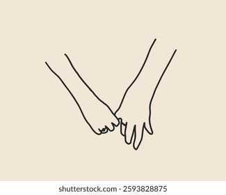 Line art love couple hand sketch isolated. Family together doodle sketch. Whimsical coquette wedding hands with ring. Vector outline illustration