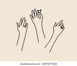 Line art love couple hand sketch isolated. Family together doodle sketch. Whimsical coquette wedding hands with ring. Vector outline illustration
