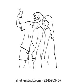 line art lover taking selfie illustration vector hand drawn isolated on white background