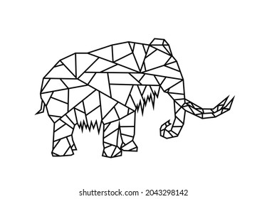 A Line Art Low Poly Wooly Mammoth Art. Editable Clip Art.