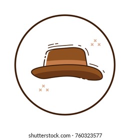 Line art mafia hat icon in circle.  Isolated vector illustration.