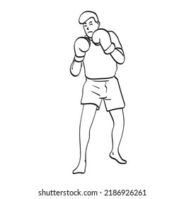 line art male boxer in action illustration vector hand drawn isolated on white background