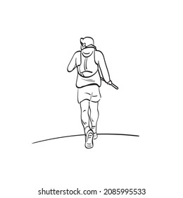 line art male runner athlete running trail marathon illustration vector isolated on white background 