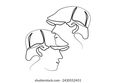 line art of man with ancient hat.abstract line art of man's face with hat