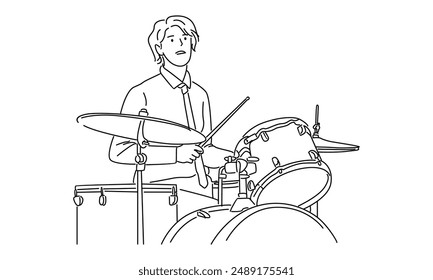 Line art of man beating the drums vector illustration