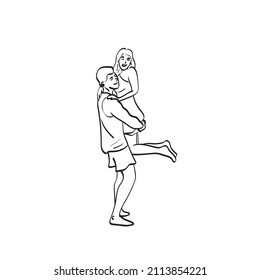 Line Art Man Carrying Woman Illustration Stock Vector (Royalty Free ...