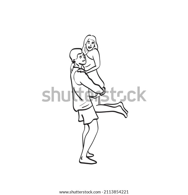 Line Art Man Carrying Woman Illustration Stock Vector Royalty Free