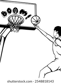 Line art of a man doing a lay up shoot vector