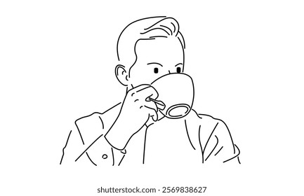 line art of man drink coffee from mug