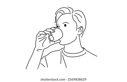 line art of man drink coffee from mug