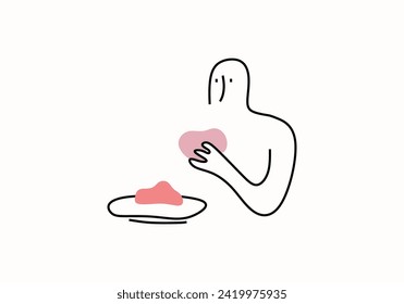 line art of a man eating a burger, vector illustration