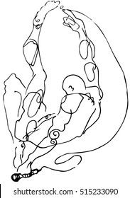Line art man. Falling man vector. Singer with microphone.