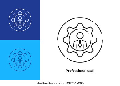 line art man in gear. Hiring. Team building. Scalable vector icon in modern lineart style. outline elements vector illustration.