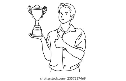 line art of man get trophy vector illustration
