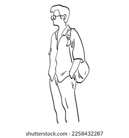 line art man with glasses standing illustration vector hand drawn isolated on white background 