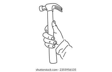 arte de línea de mano de hombre sujetando martillo