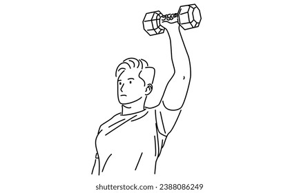line art of man holding a dumbbell