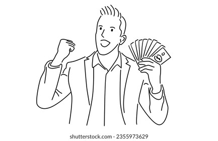 line art of man holding money in his hand