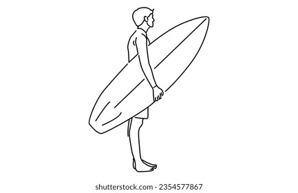 line art of man holding a surfboard