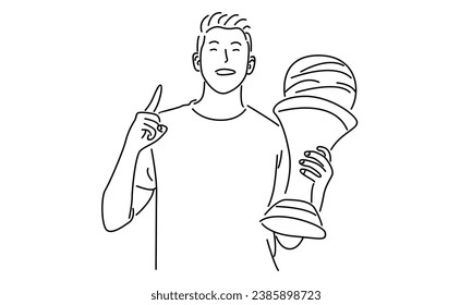 line art of man holding trophy