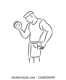 line art of a man lift up barbell
