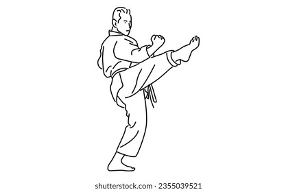 line art of man practicing karate combat