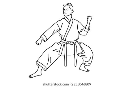 line art of man practicing karate combat