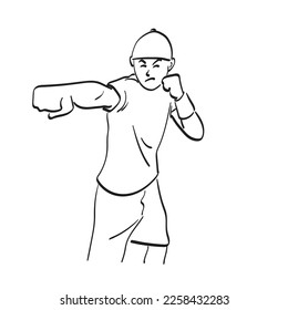 line art man punching fist to fight illustration vector hand drawn isolated on white background