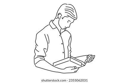 line art of man reading book vector illustration