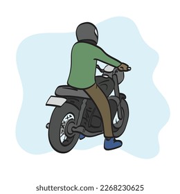 line art man riding motorcycle illustration vector hand drawn isolated on white background