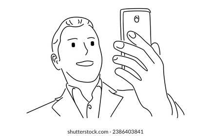 line art of man shooting video on his mobile phone