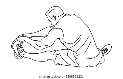 line art of man sitting stretching