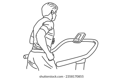 line art of man training speed run with treadmill vector illustration